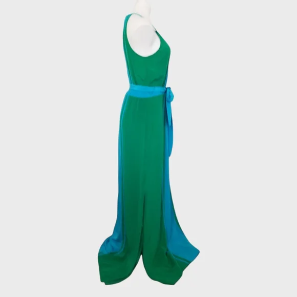 JayGodfry | Blue and Green Color Block Silk Maxi Dress - Picture 2 of 7